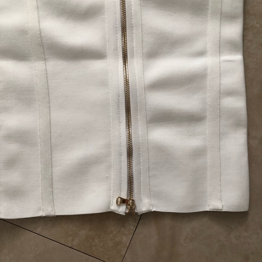 White Classy Sexy Midi Bodycon High Neck Dress - Picture 6 of 7